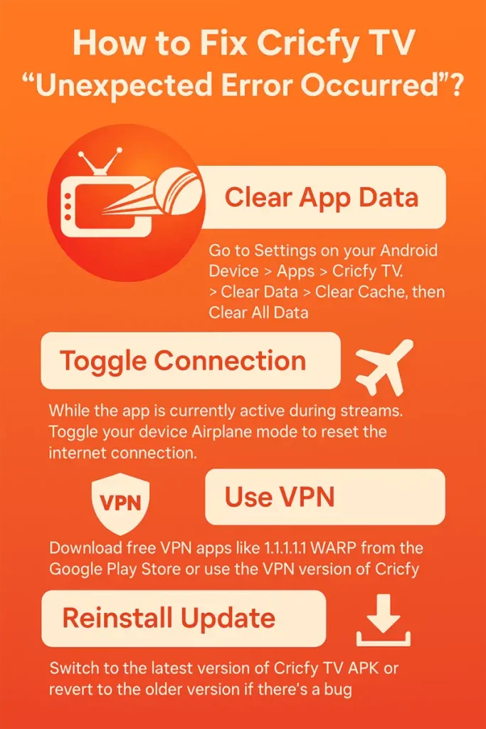 Cricfy TV Unexpected Error Occurred